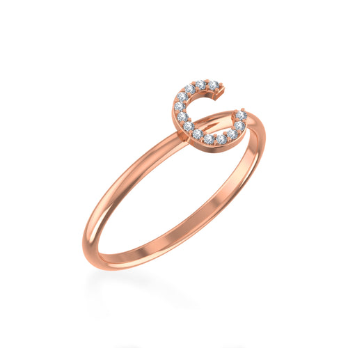 10K Rose Gold Womens Round Diamond C Initial Letter Ring 1/25 Ctw