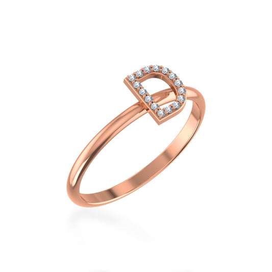 10K Rose Gold Womens Round Diamond D Initial Letter Ring 1/25 Ctw
