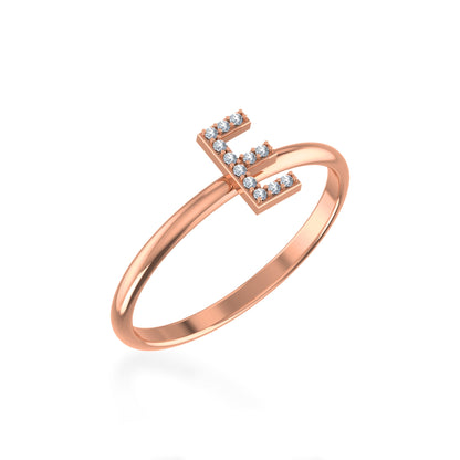 10K Rose Gold Womens Round Diamond E Initial Letter Ring 1/25 Ctw