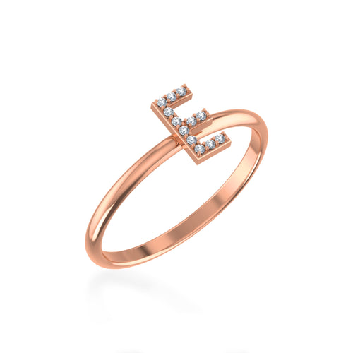 10K Rose Gold Womens Round Diamond E Initial Letter Ring 1/25 Ctw
