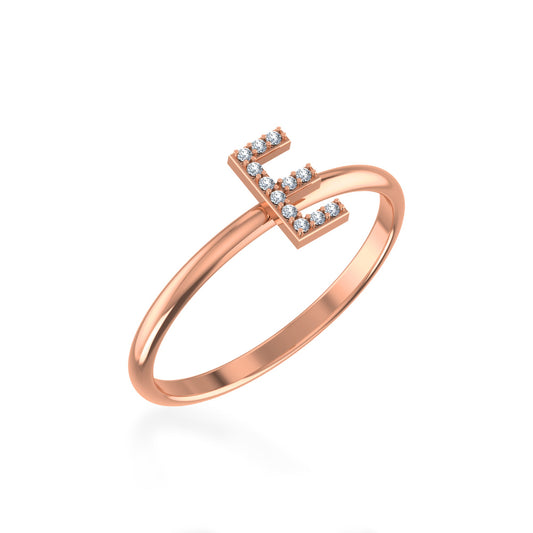 10K Rose Gold Womens Round Diamond E Initial Letter Ring 1/25 Ctw