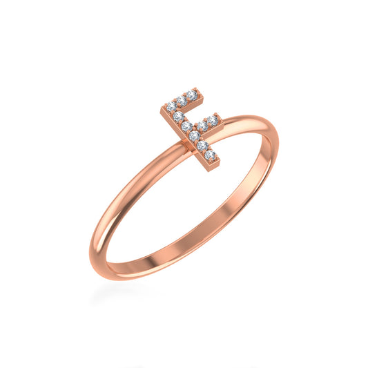10K Rose Gold Womens Round Diamond F Initial Letter Ring 1/25 Ctw