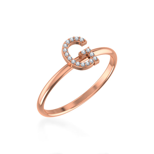 10K Rose Gold Womens Round Diamond G Initial Letter Ring 1/20 Ctw