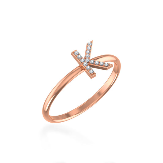 10K Rose Gold Womens Round Diamond K Initial Letter Ring 1/25 Ctw