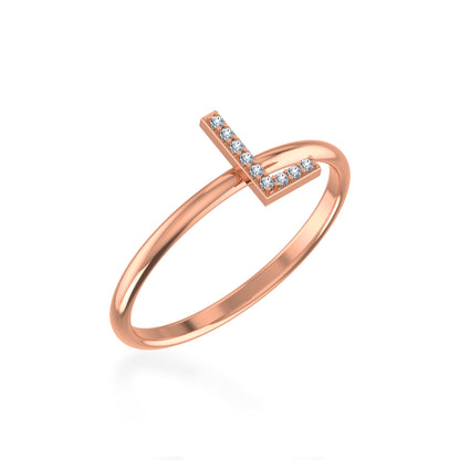 10K Rose Gold Womens Round Diamond L Initial Letter Ring 1/25 Ctw
