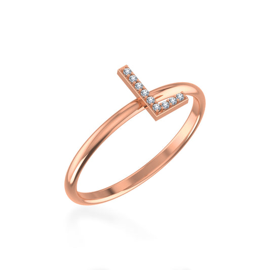 10K Rose Gold Womens Round Diamond L Initial Letter Ring 1/25 Ctw