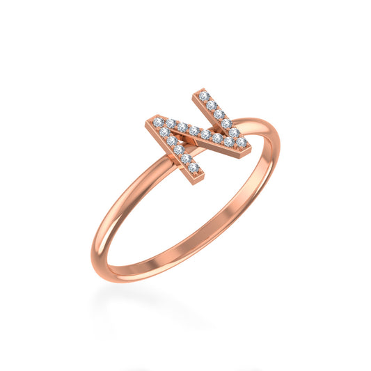 10K Rose Gold Womens Round Diamond N Initial Letter Ring 1/20 Ctw