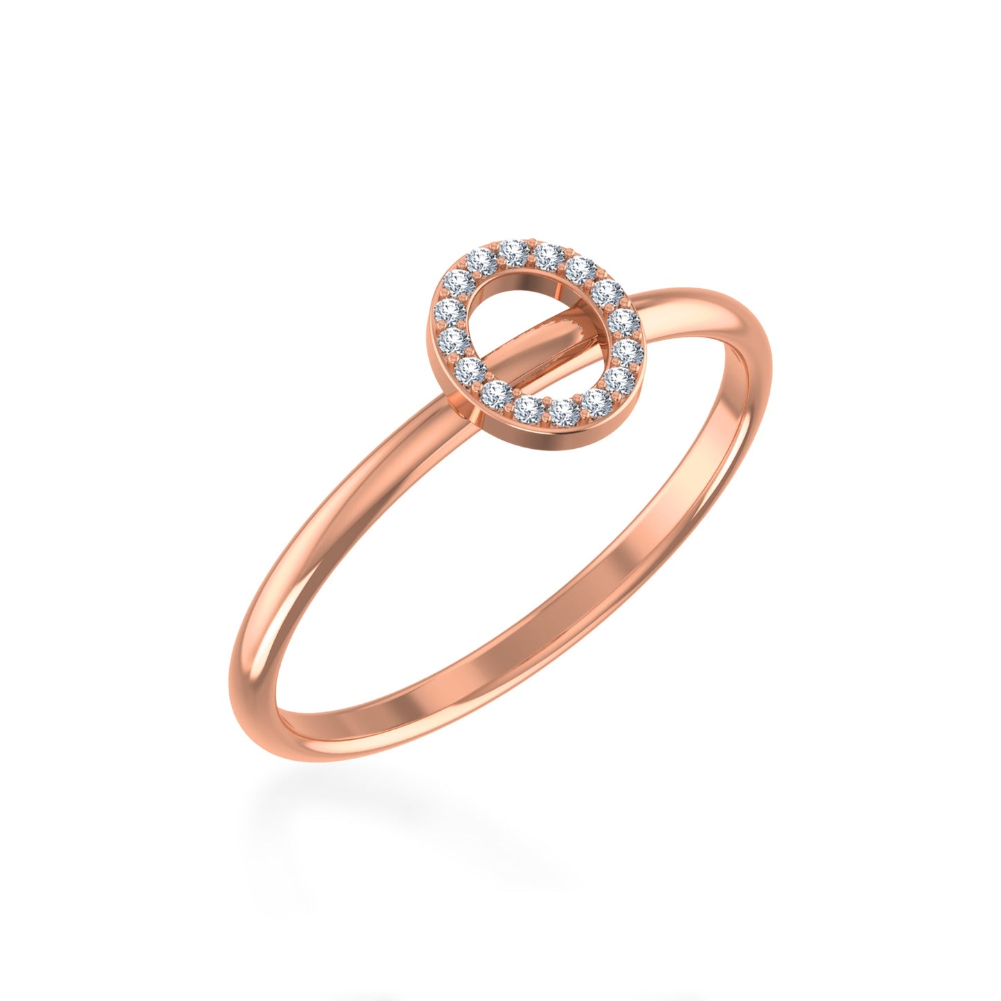 10K Rose Gold Womens Round Diamond O Initial Letter Ring 1/25 Ctw
