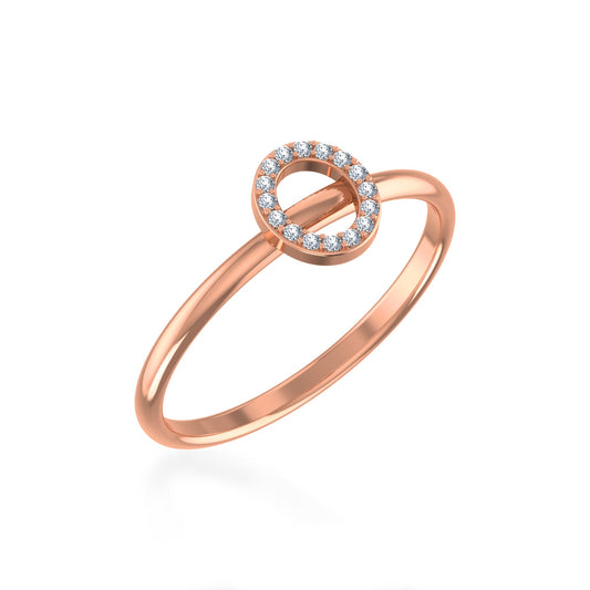 10K Rose Gold Womens Round Diamond O Initial Letter Ring 1/25 Ctw