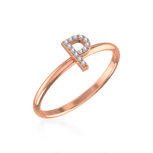 10K Rose Gold Womens Round Diamond P Initial Letter Ring 1/25 Ctw