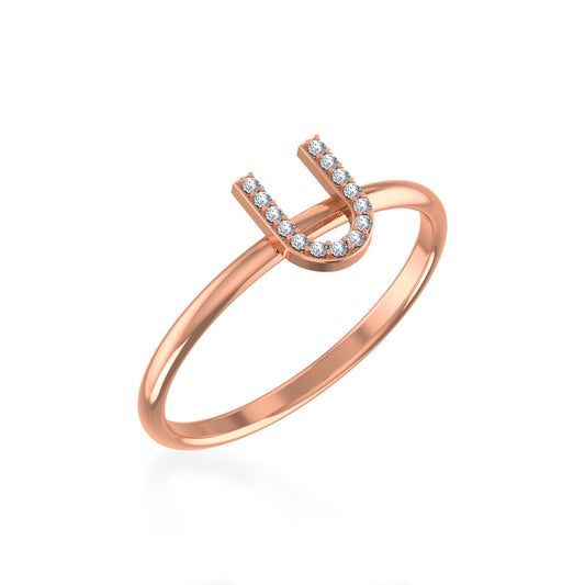 10K Rose Gold Womens Round Diamond U Initial Letter Ring 1/25 Ctw