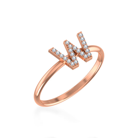 10K Rose Gold Womens Round Diamond W Initial Letter Ring 1/10 Ctw