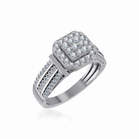 10K White Gold Round Diamond Halo Bridal Cluster Ring 7/8 Ctw