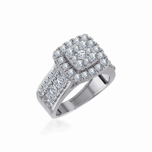 10K White Gold Round Diamond Halo Bridal Cluster Ring 1 7/8 Ctw