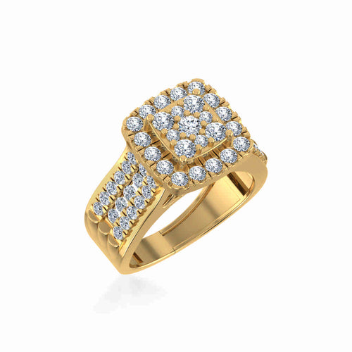 10K Yellow Gold Round Diamond Halo Bridal Cluster Ring 1 7/8 Ctw
