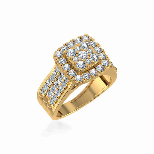 10K Yellow Gold Round Diamond Halo Bridal Cluster Ring 1 7/8 Ctw