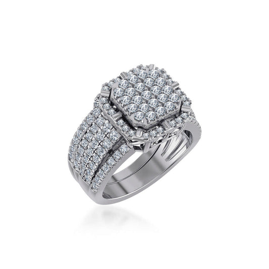 10K White Gold Round Diamond Halo Big Bridal Cluster Ring 1-1/2 Ctw