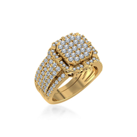 10K Yellow Gold Round Diamond Halo Big Bridal Cluster Ring 1-1/2 Ctw
