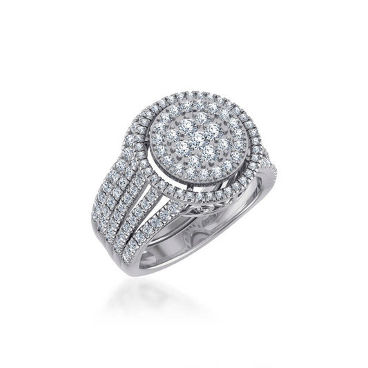 10K White Gold Round Diamond Halo Big Bridal Cluster Ring 1-5/8 Ctw