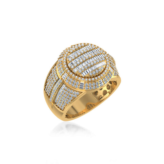10K Yellow Gold Round Baguette Diamond Halo Big Mens Ring 2 Ctw