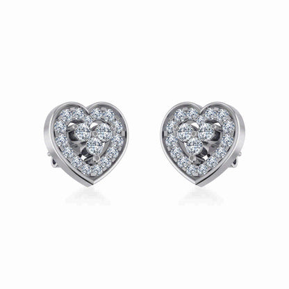10K White Gold Womens Round Diamond Heart Cluster Earrings 3/8 Ctw