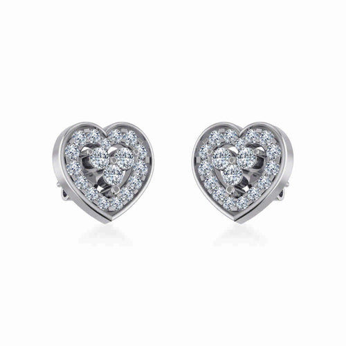 10K White Gold Womens Round Diamond Heart Cluster Earrings 3/8 Ctw