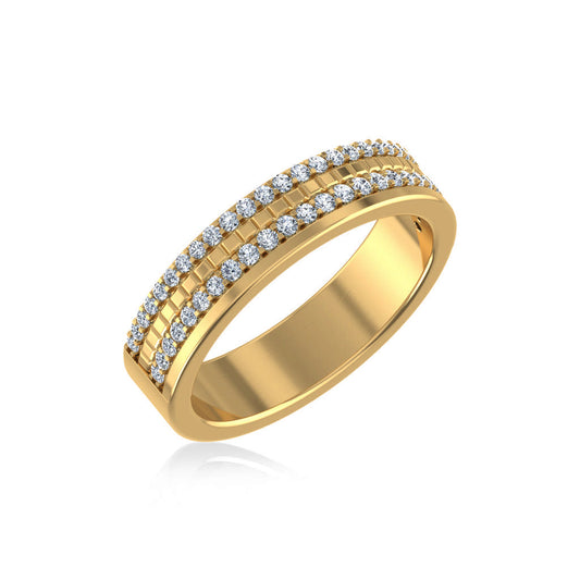 14K Yellow Gold Round Diamond Prong Set Designer Couple Band 1/3 Ctw