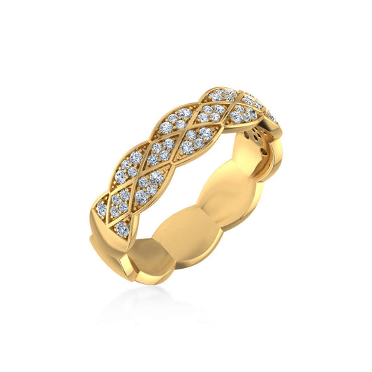14K Yellow Gold Round Diamond Prong Set Designer Couple Band 1/4 Ctw