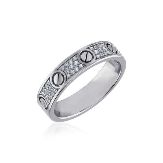 14K White Gold Round Diamond Prong Set Designer Couple Band 1/5 Ctw