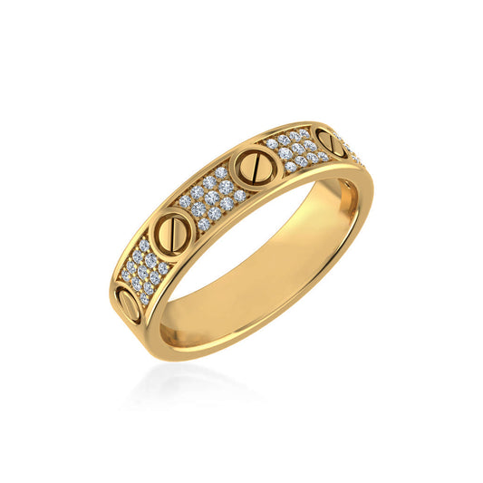 14K Yellow Gold Round Diamond Prong Set Designer Couple Band 1/5 Ctw