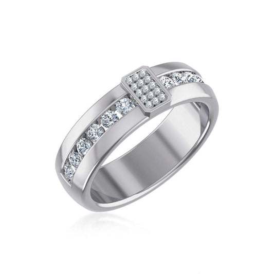 14K White Gold Round Diamond Prong Set Designer Couple Band 7/8 Ctw