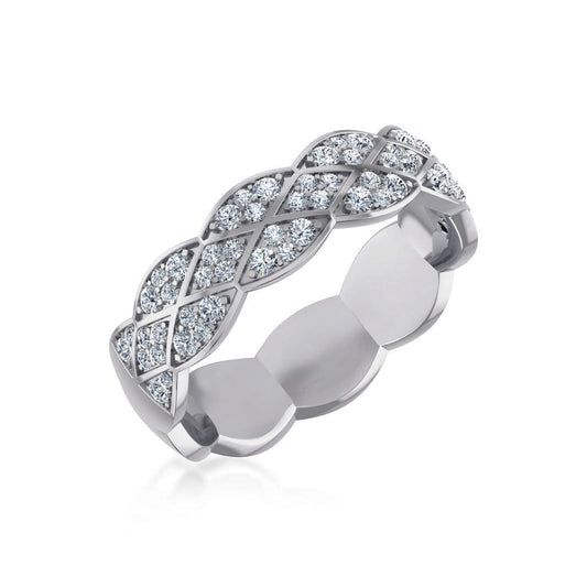 14K White Gold Round Diamond Prong Set Designer Couple Band 5/8 Ctw