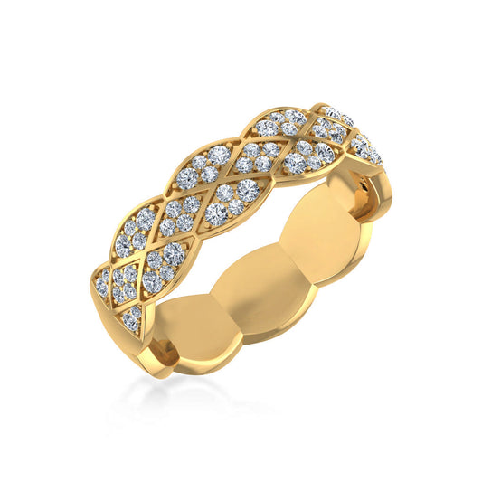 14K Yellow Gold Round Diamond Prong Set Designer Couple Band 5/8 Ctw