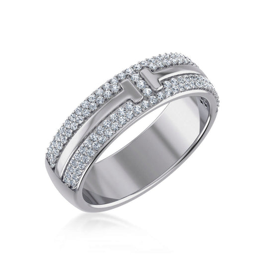 14K White Gold Round Diamond Prong Set Designer Couple Band 1/2 Ctw