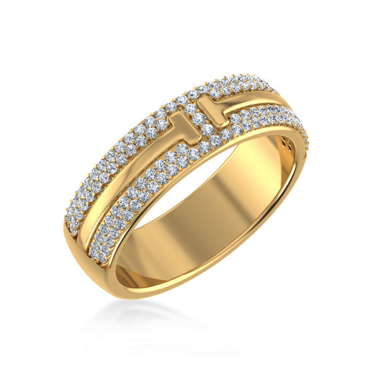14K Yellow Gold Round Diamond Prong Set Designer Couple Band 1/2 Ctw