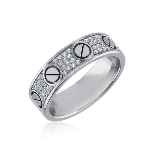 14K White Gold Round Diamond Prong Set Designer Couple Band 3/8 Ctw
