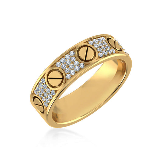 14K Yellow Gold Round Diamond Prong Set Designer Couple Band 3/8 Ctw