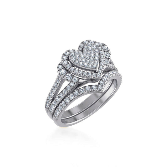 10K White Gold Womens Round Diamond Big Bridal Heart Shape Ring 1 Ctw