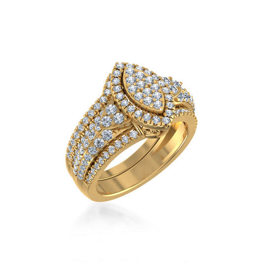 10K Yellow Gold Womens Round Diamond Big Bridal Marquise Shape Ring 1-1/4 Ctw