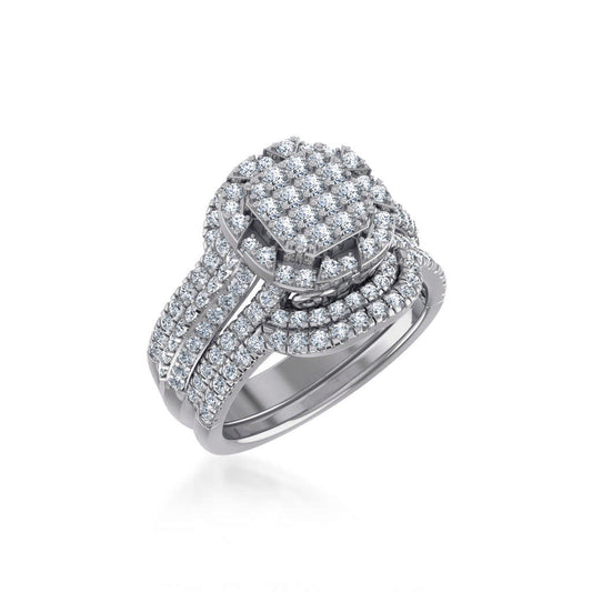 10K White Gold Womens Round Diamond Big Bridal Cushion Shape Ring 1-1/2 Ctw
