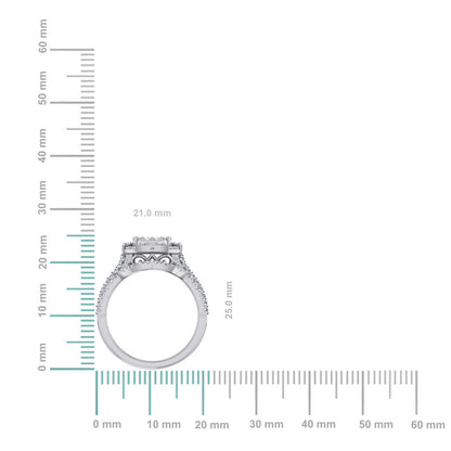 10K White Gold Womens Round Diamond Big Bridal Cushion Shape Ring 1-1/2 Ctw