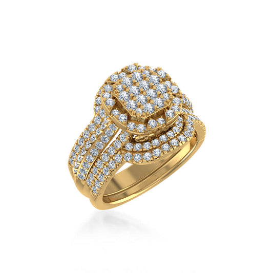 10K Yellow Gold Womens Round Diamond Big Bridal Cushion Shape Ring 1-1/2 Ctw