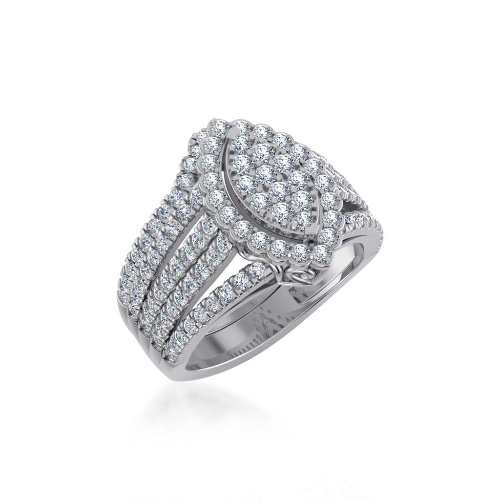 10K White Gold Womens Round Diamond Big Bridal Marquise Shape Ring 1-1/2 Ctw
