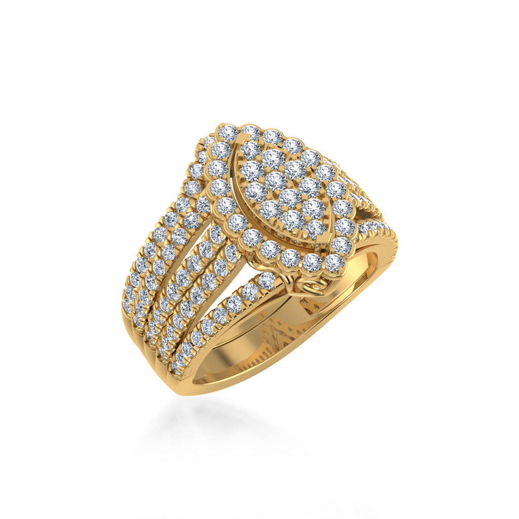 10K Yellow Gold Womens Round Diamond Big Bridal Marquise Shape Ring 1-1/2 Ctw