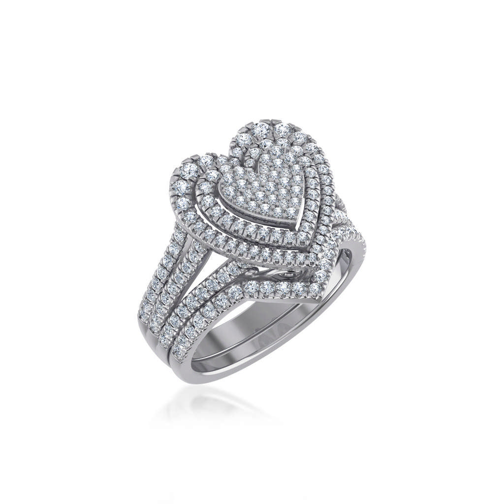 10K White Gold Womens Round Diamond Big Bridal Heart Shape Ring 1-1/2 Ctw