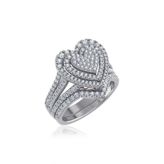 10K White Gold Womens Round Diamond Big Bridal Heart Shape Ring 1-1/2 Ctw