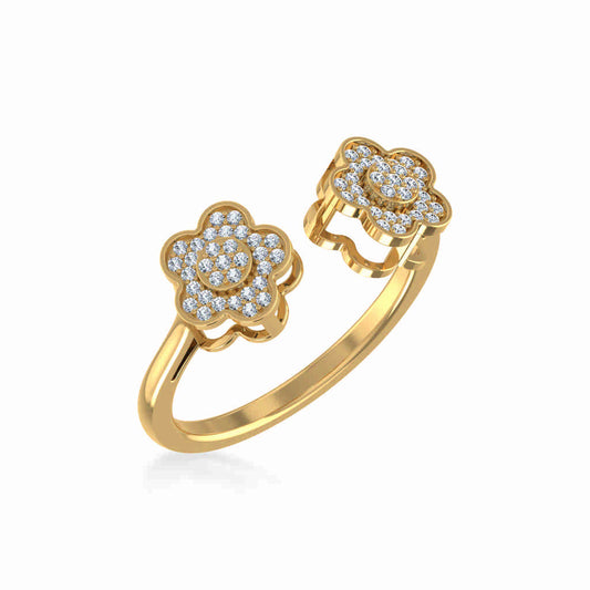 10K Yellow Gold Womens Round Diamond Floral Cluster Top Open Ring 1/5 Ctw