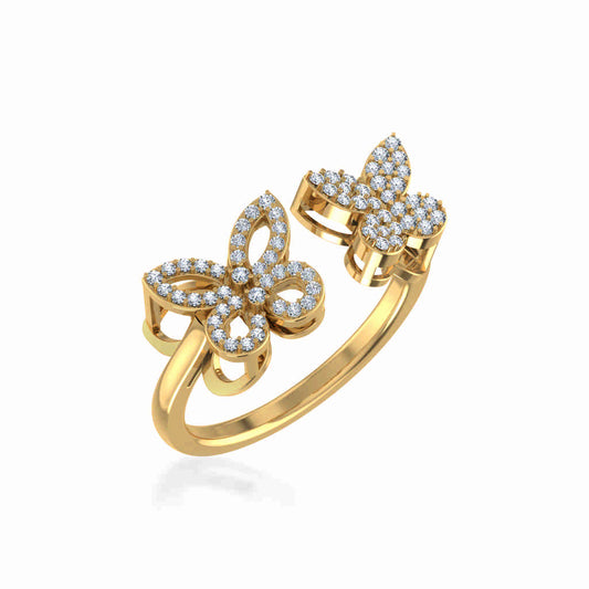10K Yellow Gold Womens Round Diamond Butterfly Cluster Top Open Ring 1/4 Ctw