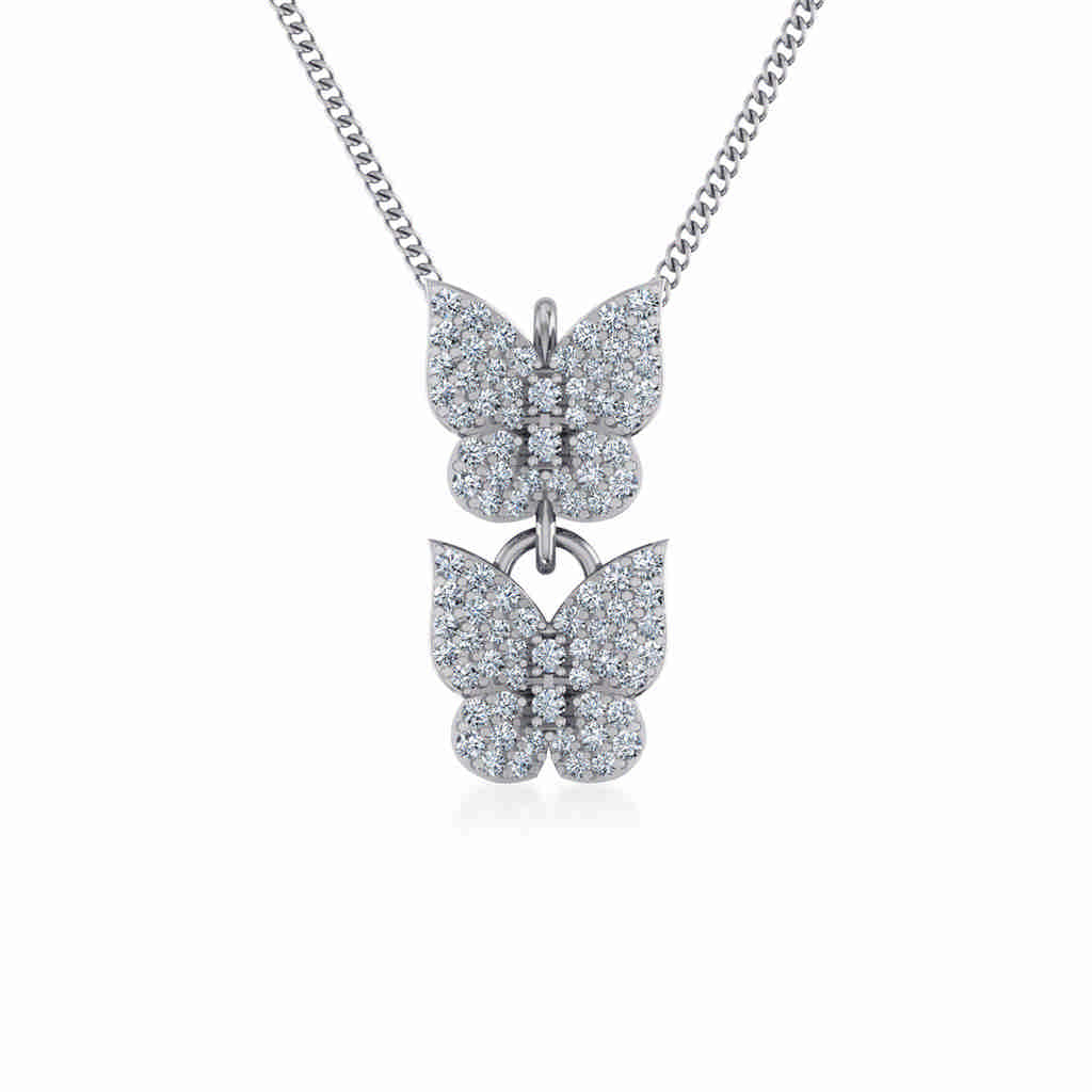 10K White Gold Womens Round Diamond Butterfly Cluster Top Open Pendant 1/4 Ctw