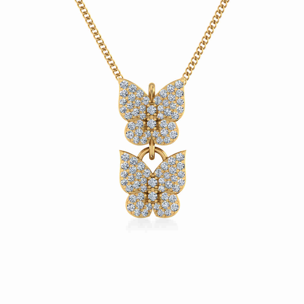 10K Yellow Gold Womens Round Diamond Butterfly Cluster Top Open Pendant 1/4 Ctw
